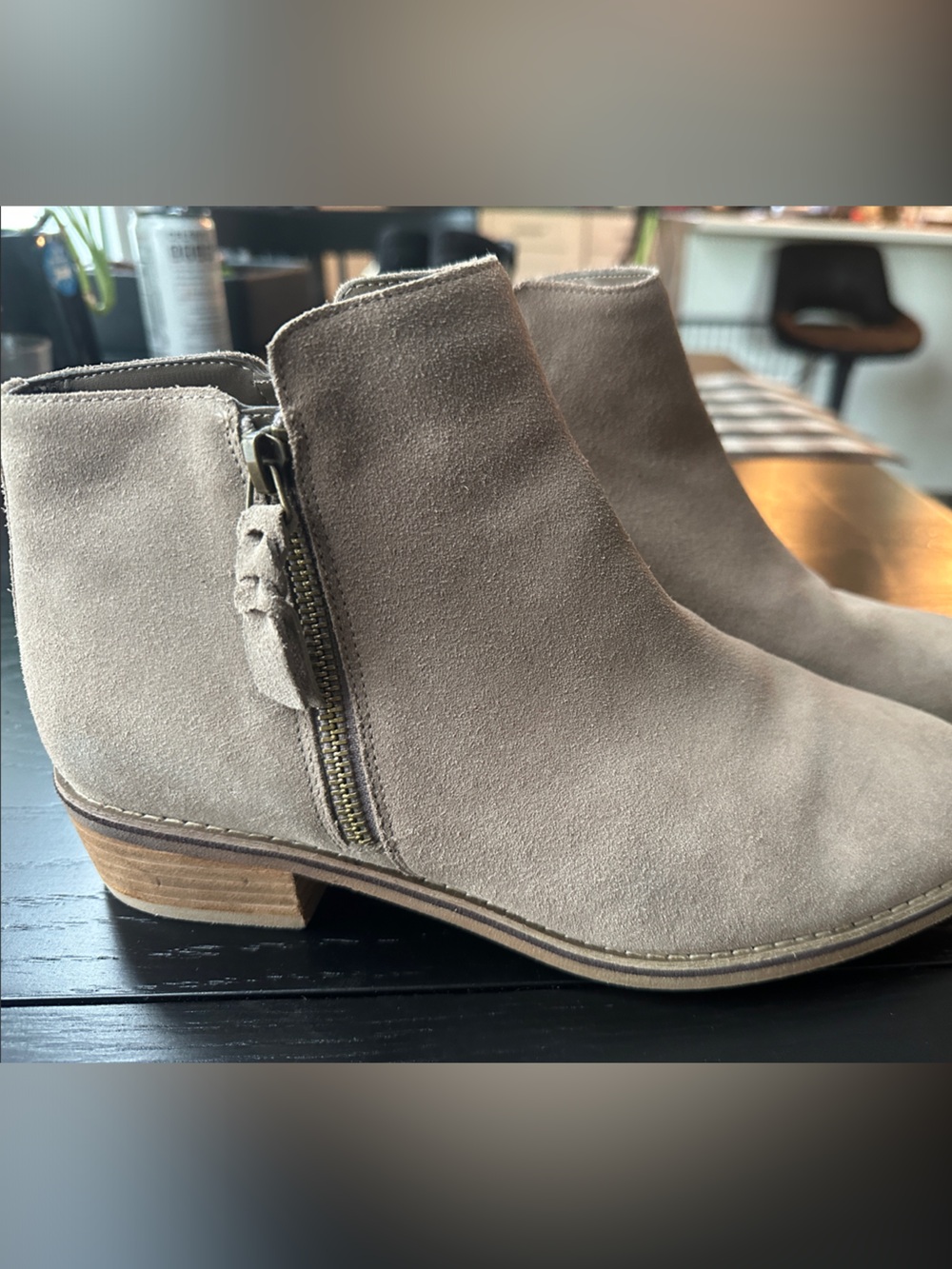 Taupe Suede Women's Ankle Boots with Side Zip- 9 Waterproof